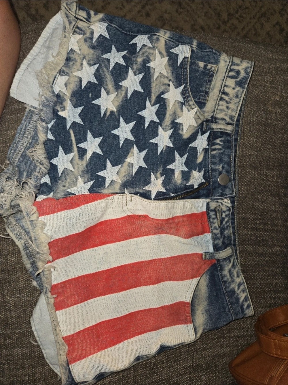 BiBi Denim Star & Stripe Cutoff Shorts - Blue, Red, White